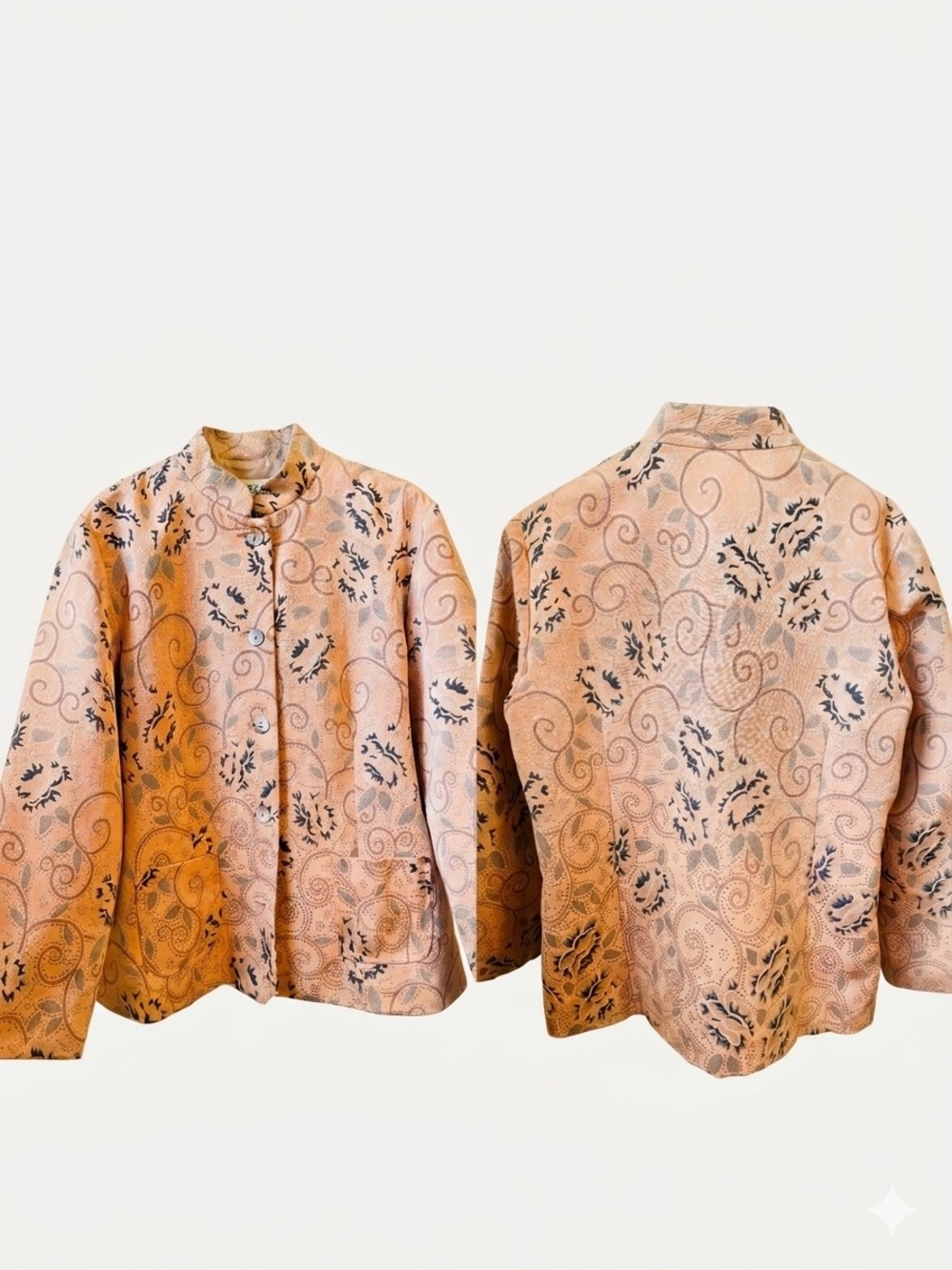 Orvis Vintage Mandarin Collar Jacket Blazer Size 10 Peach Paisley Brocade EUC